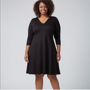 LANE BRYANT Fit & Flare Black Ponte Knit Dress size 18/20